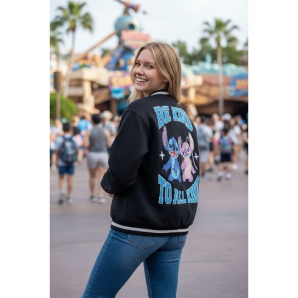 Disney Stitch & Angel Ladies Black Letterman Style Jacket Size L - Picture 2 of 5